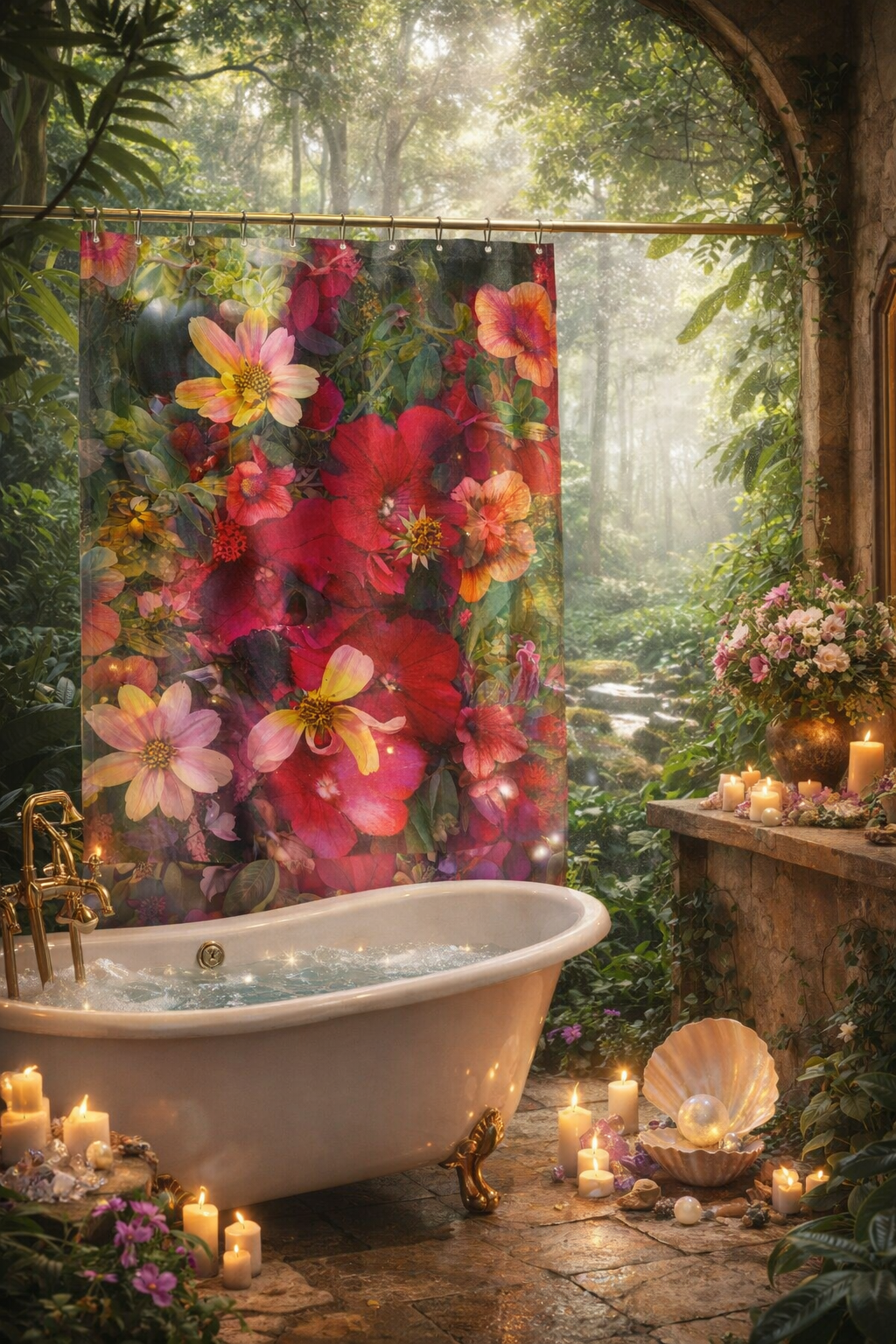 Summer Blooms Floral Shower Curtain